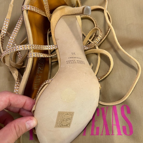 🆕 PARIS TEXIS Lace Up Sandal Peach Moonstone with Swarovski Crystals - Picture 11 of 14